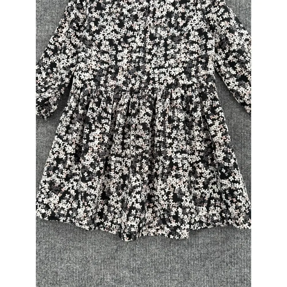 Baby Gap Girls Ditsy Floral Drop Waist Dress Size 4 Black Pink Lined 100% Cotton